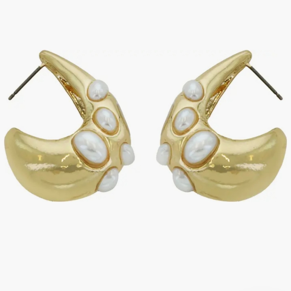 Panacea Faux Pearl Chunky Hoop Earrings NWT